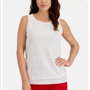 🆕 Charter Club Sequined Tank Top, White, Small
